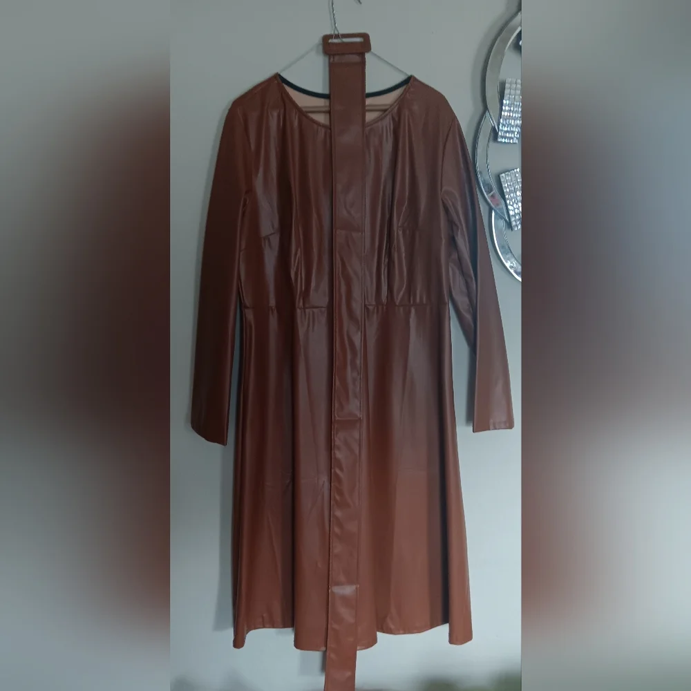 Carmel BrownFaux Leather Belted Dress NWOT - Picture 2 of 5